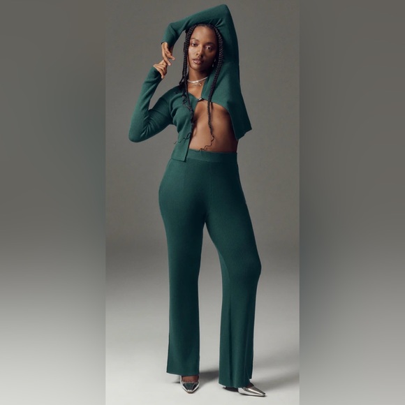 NWT Alo Yoga Knit High Waist Salana Wide Leg Pant Midnight Green Size S - Picture 7 of 16